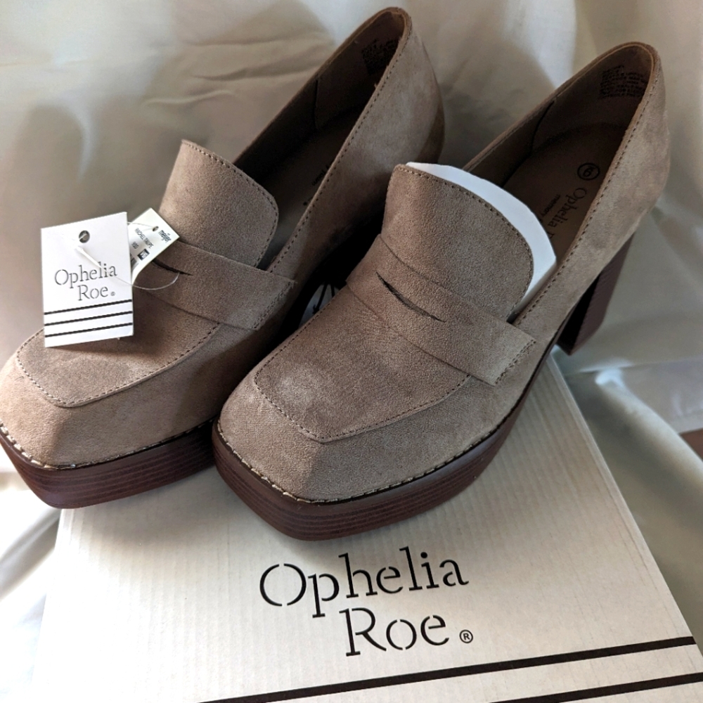 Ophelia Roe Rachel Shoes chunky heel slip on platform style suede